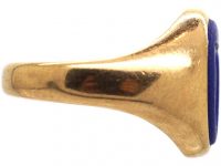 9ct Gold & Lapis Lazuli Signet Ring with Intaglio of a Cow & Crosses