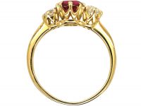 Edwardian 18ct Gold, Ruby & Diamond Three Stone Ring