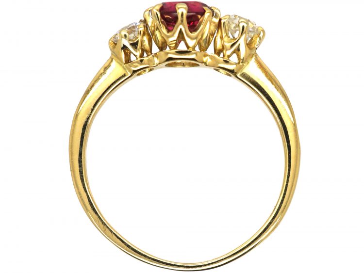 Edwardian 18ct Gold, Ruby & Diamond Three Stone Ring