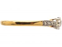 Art Deco 18ct Gold & Platinum, Diamond Solitaire Ring with Decorative Platinum Shoulders