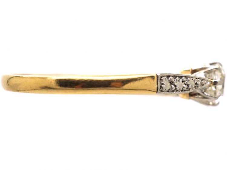 Art Deco 18ct Gold & Platinum, Diamond Solitaire Ring with Decorative Platinum Shoulders