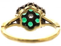 Edwardian 18ct Gold, Emerald & Diamond Cluster Ring