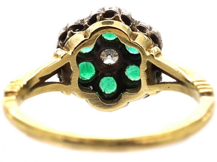 Edwardian 18ct Gold, Emerald & Diamond Cluster Ring