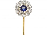 Edwardian 15ct Gold & Platinum, Diamond & Sapphire Cluster Tie Pin