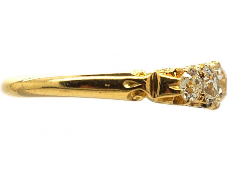 Victorian 18ct Gold & Old Mine Cut Diamond Five Stone Ring
