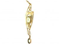 Art Nouveau 15ct Gold & Green Tourmaline Pendant by Murrle Bennett & Co