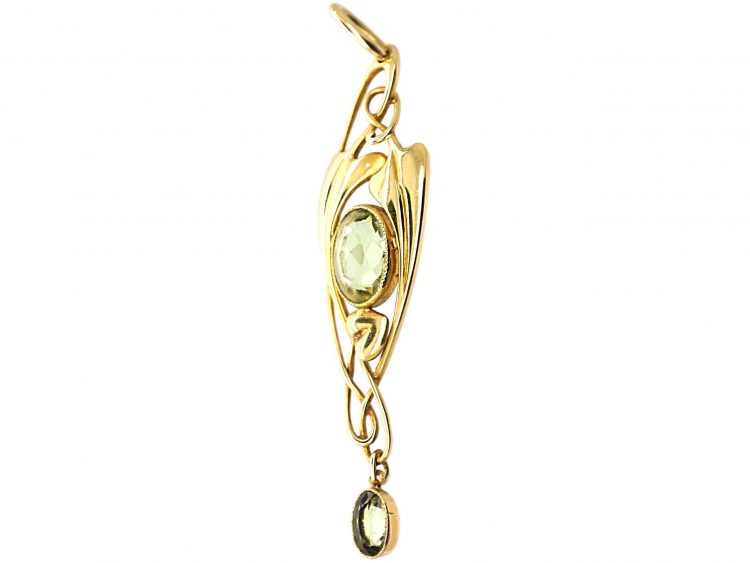 Art Nouveau 15ct Gold & Green Tourmaline Pendant by Murrle Bennett & Co
