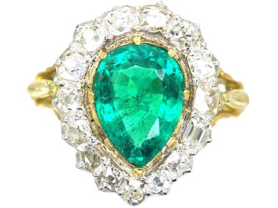 Victorian 18ct Gold, Emerald & Diamond Pear Shaped Ring
