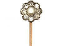 Edwardian 15ct Gold, Diamond & Natural Split Pearl Tie Pin