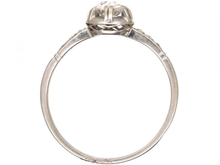 French Art Deco Platinum & Diamond Solitaire with Rose Diamond Shoulders