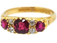 Edwardian 18ct Gold Three Stone Ruby & Diamond Ring