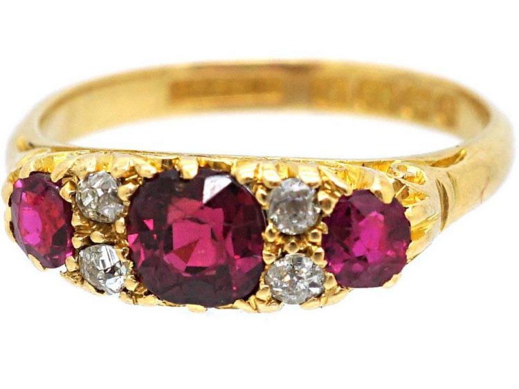 Edwardian 18ct Gold Three Stone Ruby & Diamond Ring