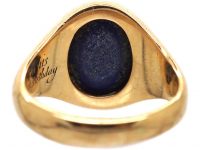 9ct Gold & Lapis Lazuli Signet Ring with Intaglio of a Cow & Crosses