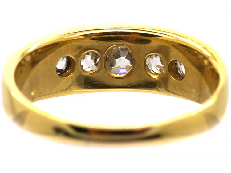 Victorian 18ct Gold, Five Stone Old Mine Cut Diamond Boat Shaped Ring