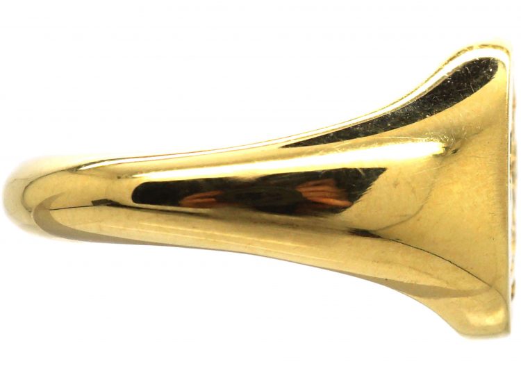 18ct Gold Signet Ring Engraved with a Fleur de Lys & Snake Entwined by Charles Green & Sons