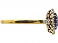Edwardian 18ct Gold & Platinum, Sapphire & Diamond Cluster Ring with Diamond Set Shoulders