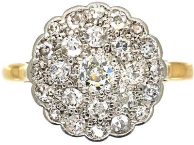 Edwardian 18ct Gold, Platinum & Diamond Cluster Ring