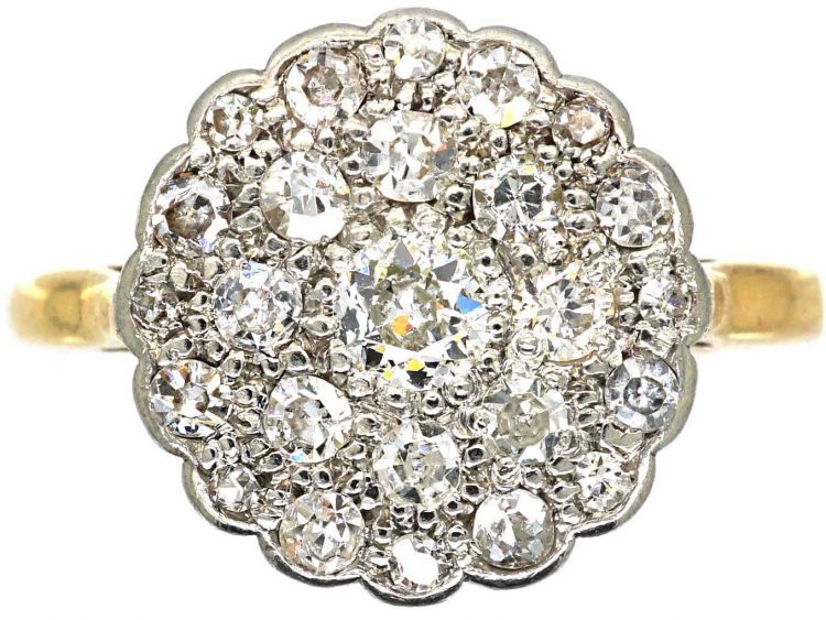 Edwardian 18ct Gold, Platinum & Diamond Cluster Ring