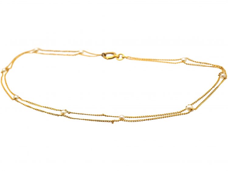 French Belle Epoque 18ct Gold Chain set with Natural Pearls