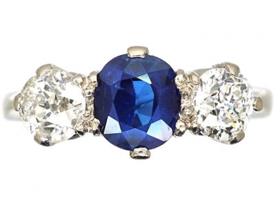 1920s Platinum, Sapphire & Diamond Three Stone Ring
