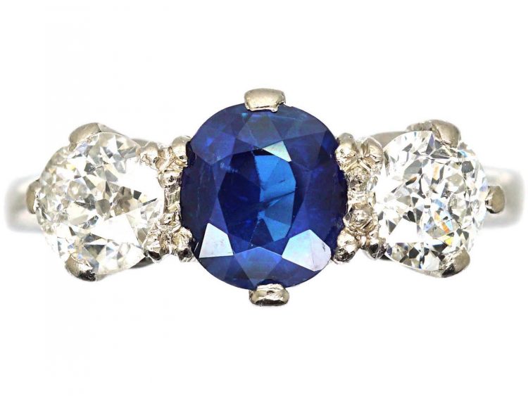 1920s Platinum, Sapphire & Diamond Three Stone Ring