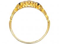 Edwardian 18ct Gold Three Stone Sapphire & Diamond Ring with Ornate Shoulders