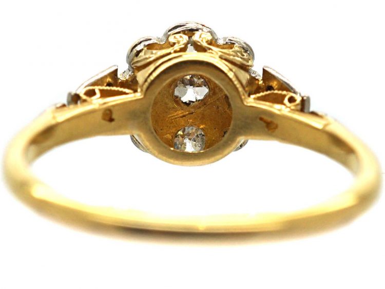 Edwardian 18ct Gold & Platinum, Diamond Cluster Ring with Rose Diamond Shoulders