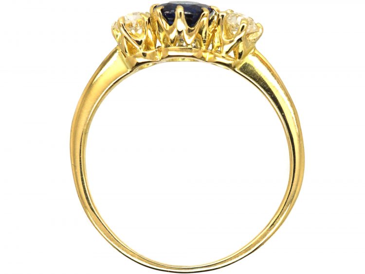 Edwardian 18ct Gold, Three Stone Sapphire & Diamond Ring