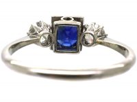 Art Deco 18ct White Gold & Platinum, Sapphire & Diamond Three Stone Ring