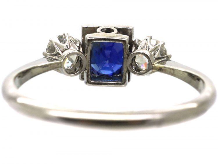 Art Deco 18ct White Gold & Platinum, Sapphire & Diamond Three Stone Ring
