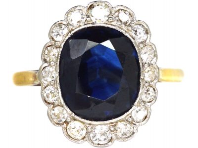 Edwardian 18ct Gold & Platinum, Sapphire & Diamond Oval Cluster Ring