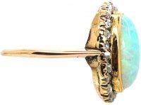 Edwardian 18ct Gold, Opal & Rose Diamond Oval Cluster Ring