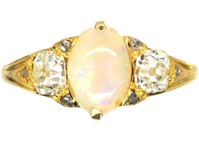 Edwardian 18ct Gold, Opal & Diamond Three Stone Ring