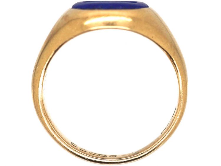 9ct Gold & Lapis Lazuli Signet Ring with Intaglio of a Cow & Crosses
