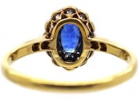 Edwardian 18ct Gold & Platinum, Sapphire & Diamond Cluster Ring with Diamond Set Shoulders