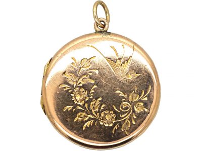 Edwardian 9ct Back & Front Round Locket with Swallow Motif