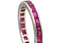 Art Deco Platinum & Ruby Eternity Ring with Engraved Sides