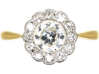 Edwardian 18ct Gold & Platinum, Diamond Daisy Cluster Ring