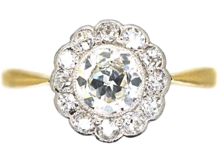 Edwardian 18ct Gold & Platinum, Diamond Daisy Cluster Ring