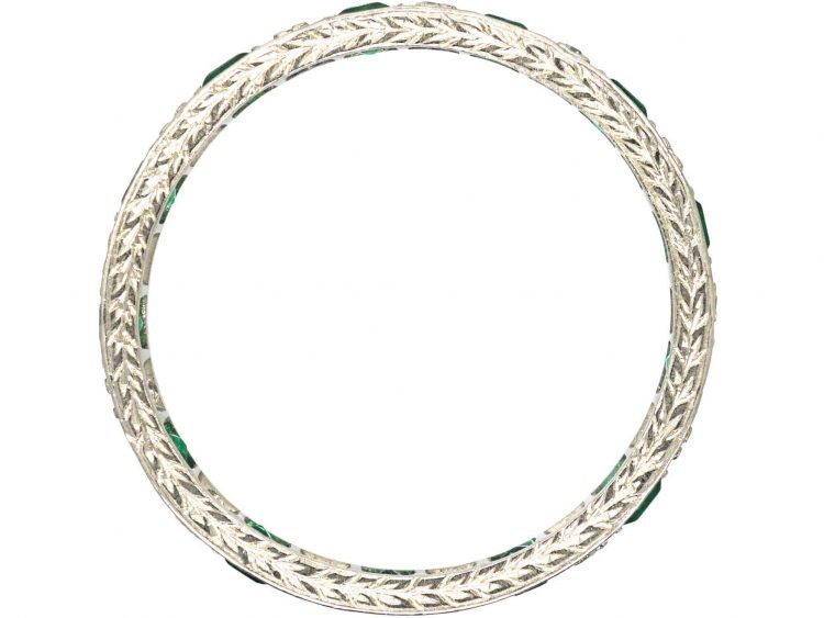 Art Deco Platinum Eternity Ring set with Emeralds & Diamonds