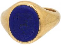 9ct Gold & Lapis Lazuli Signet Ring with Intaglio of a Cow & Crosses