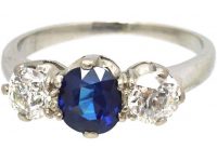 1920s Platinum, Sapphire & Diamond Three Stone Ring
