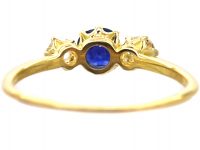 Edwardian 18ct Gold, Three Stone Sapphire & Diamond Ring
