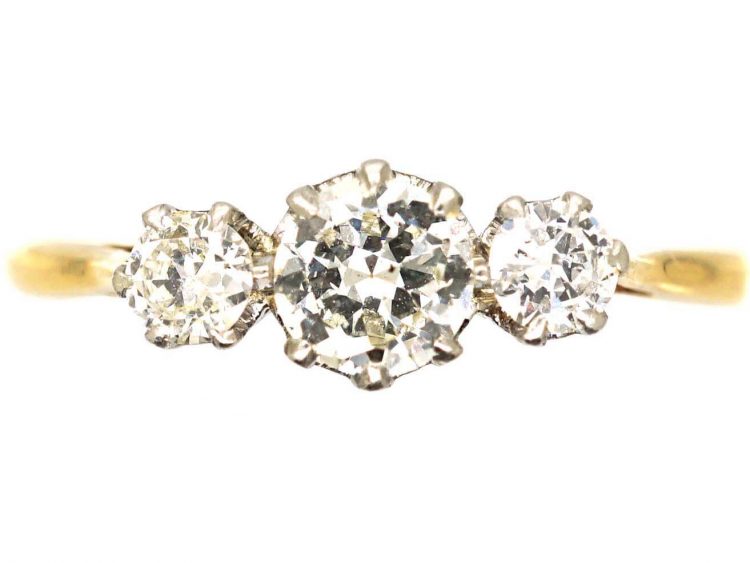 Early 20th Century 18ct Gold & Platinum, Three Stone Diamond Ring