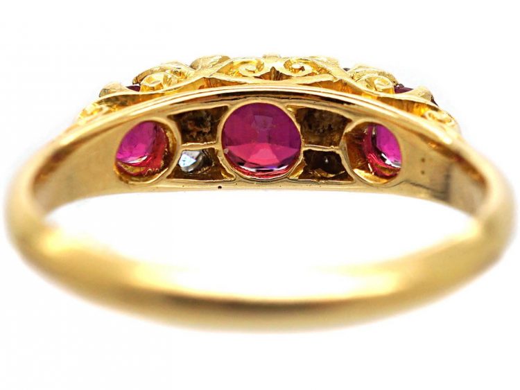 Edwardian 18ct Gold Three Stone Ruby & Diamond Ring