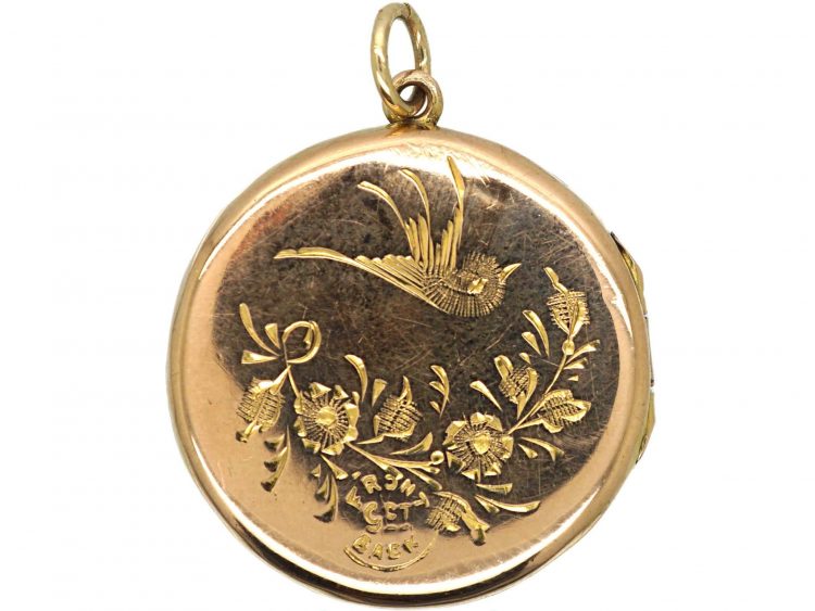 Edwardian 9ct Back & Front Round Locket with Swallow Motif