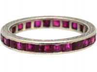 Art Deco Platinum & Ruby Eternity Ring with Engraved Sides