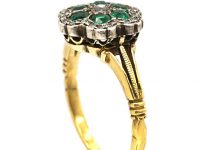 Edwardian 18ct Gold, Emerald & Diamond Cluster Ring