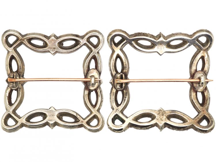 Georgian Pair of Silver & Flat Cut Almandine Garnet Buckles in original Case