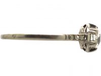 French Art Deco Platinum & Diamond Solitaire with Rose Diamond Shoulders